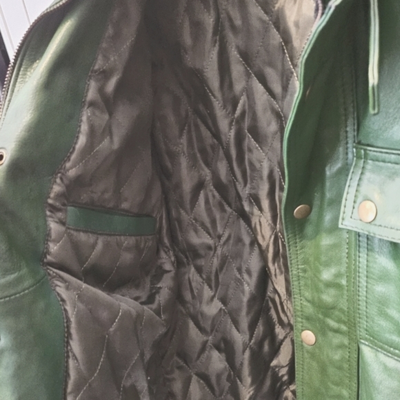 THE JACKET MAKER , MEN'S Darren Distressed Green Leather Biker Jacket - Picture 8 of 10
